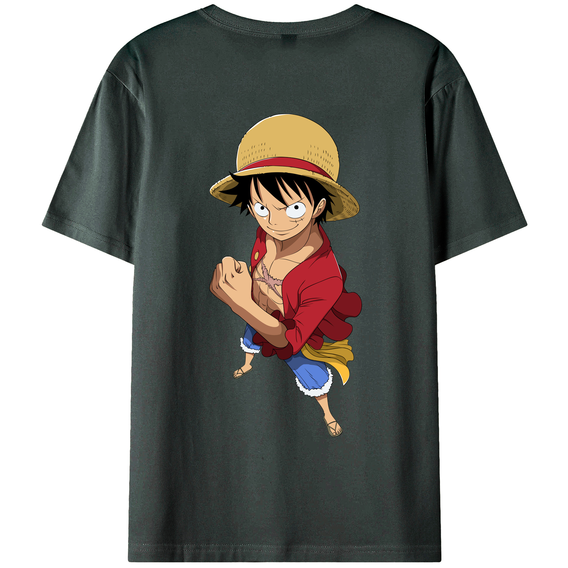 ワンピース モンキー・D・ルフィ ONE PIECE Monkey D. Luffy 綿100％ メンズ半袖Tシャツ（バックプリント） 通気性